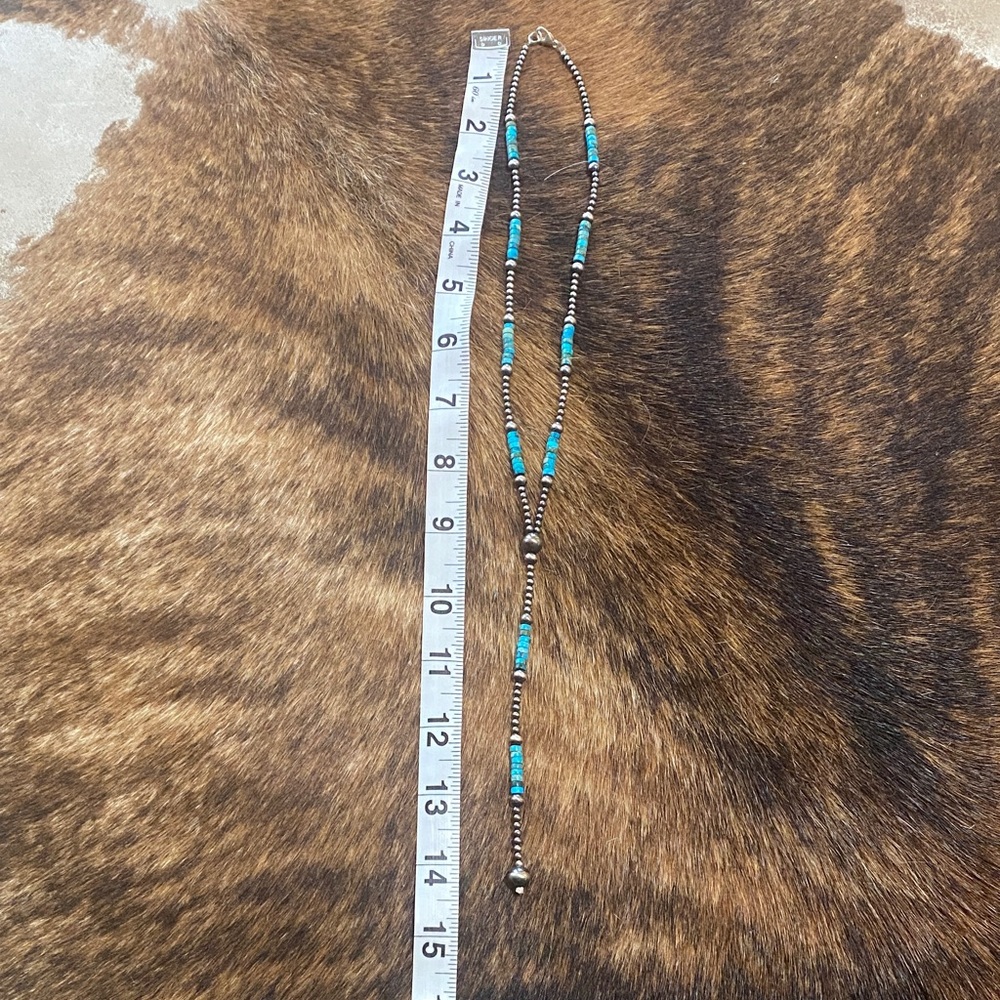 Turquoise and Navajo Beaded Lariat Necklace - Picture 5 of 8